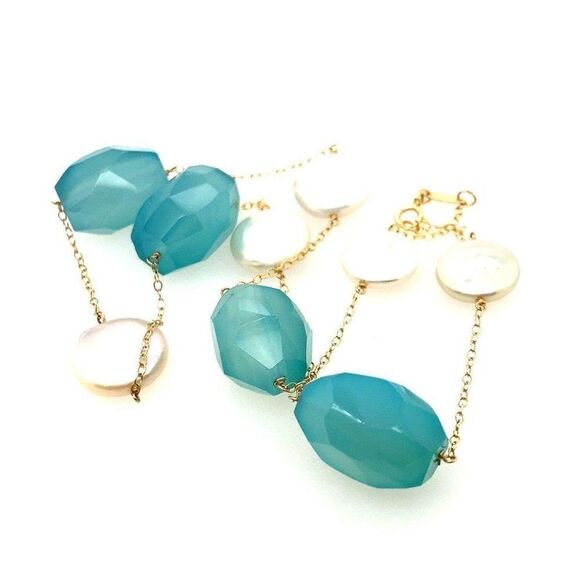 14k Green Quartz/Pearl Necklace - Picture 6 of 8